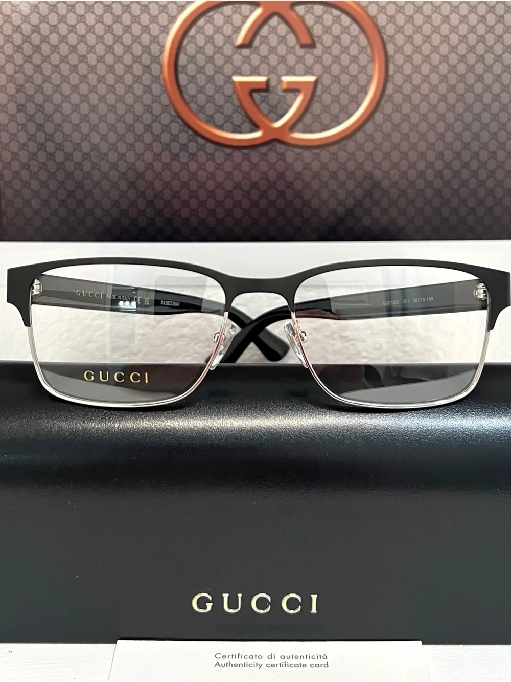 Gucci GG0750O 001 Black & Silver Eyeglasses